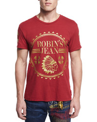 Robins Jean Large Logo Print Short Sleeve T Shirt Red
