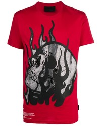 Philipp Plein Round Neck Skull Embellished T Shirt