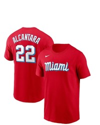 Nike Sandy Alcantara Red Miami Marlins 2021 City Connect Name Number T Shirt
