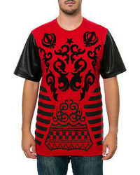 Square Zero Squarezero Tribal Printchenille Embroidery Artwork With Faux Leather Short Sleeve T Shirt