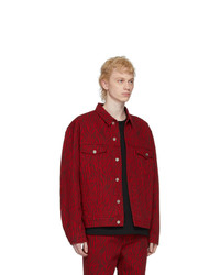 We11done Red Oversized Denim Zebra Print Jacket