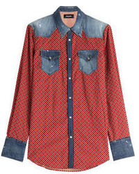 DSQUARED2 Printed Cotton Shirt With Denim
