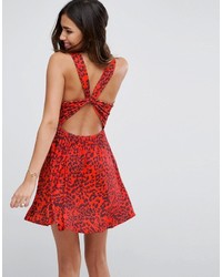 Asos Mini Sundress With Twist Back In Red Leopard Print