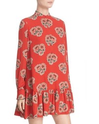Alexander McQueen Poppy Print Ruffle Hem Georgette Dress