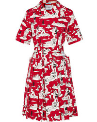 Prada Printed Cotton Poplin Dress Red