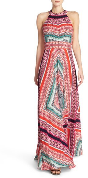 Eliza j scarf print jersey & crêpe de hotsell chine maxi dress