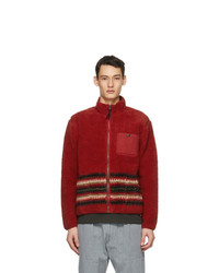 Red Print Fleece Zip Sweater