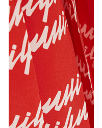 Gucci Pleated Printed Silk Midi Skirt Red
