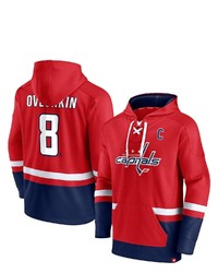 FANATICS Branded Alexander Ovechkin Rednavy Washington Capitals Player Lace Up V Neck Pullover Hoodie