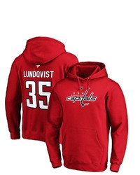 FANATICS Branded Henrik Lundqvist Red Washington Capitals Authentic Stack Name Number Pullover Hoodie