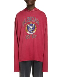 Balenciaga Oversize Fit College Graphic Hooded Long Sleeve Tee
