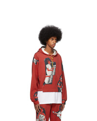 Pyer Moss Red Aop Logo Cropped Hoodie