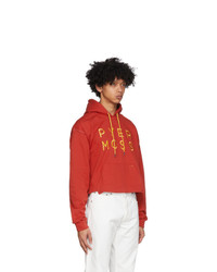 Pyer Moss Red Cropped Logo Hoodie