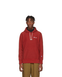 Champion Reverse Weave Red Small Script Logo Hoodie