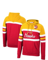 Mitchell & Ness Yellowred Atlanta Hawks Hardwood Classics Head Coach Colorblock Pullover Hoodie
