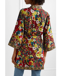 Alice + Olivia Lynn Jacquard Trimmed Printed Crepe De Chine Kimono