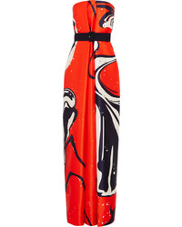 Red Print Lace Evening Dress