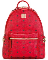 Red Print Leather Backpack