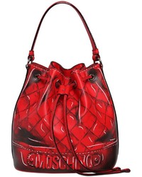 Red Print Leather Bucket Bag