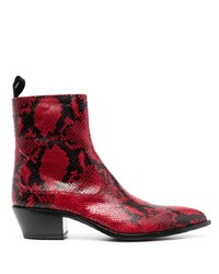 Red Print Leather Casual Boots
