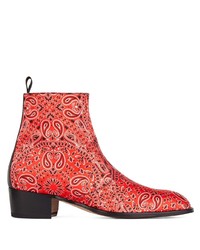Red Print Leather Chelsea Boots