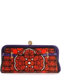 Red Print Leather Clutch
