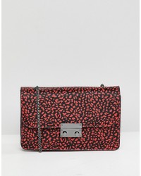 Bershka Animal Printed Bag With Chain Handle In Red