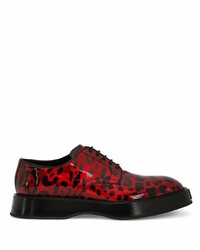 Red Print Leather Derby Shoes