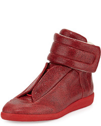Red Print Leather High Top Sneakers