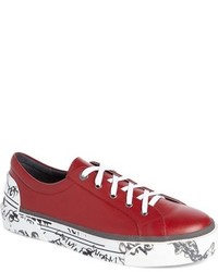 Red Print Leather Low Top Sneakers