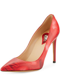 Valentino Heart Print Leather Pump Red