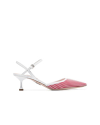 Miu Miu Red And White 55 Mesh And Leather Pumps