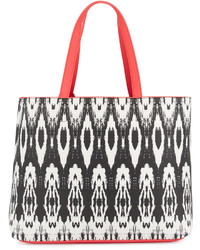 Red Print Leather Tote Bag