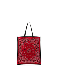 Red Print Leather Tote Bag