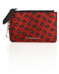 Red Print Leather Zip Pouch