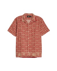 Red Print Linen Short Sleeve Shirt