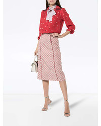 Valentino Rose Print Contrast Collar Silk Shirt