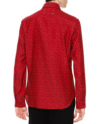 Maison Margiela Dancing Ant Print Long Sleeve Sport Shirt Red