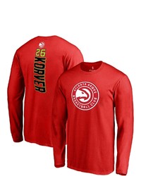FANATICS Branded Kyle Korver Red Atlanta Hawks Backer 3 Name Number Long Sleeve T Shirt
