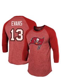 FANATICS Branded Mike Evans Red Tampa Bay Buccaneers Team Player Name Number Tri Blend Raglan 34 Sleeve T Shirt