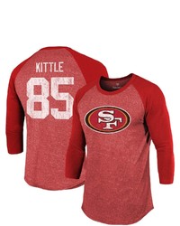 Majestic Threads Fanatics Branded Kittle Scarlet San Francisco 49ers Team Player Name Number Tri Blend Raglan 34 Sleeve T Shirt At