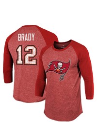 Majestic Threads Fanatics Branded Tom Brady Red Tampa Bay Buccaneers Team Color Player Name Number 34 Sleeve Raglan Tri Blend T Shirt
