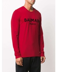 Balmain Logo Print Long Sleeved T Shirt