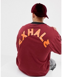 Collusion Long Sleeve T Shirt In Burgundy With Back Print