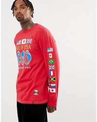 HUF Long Sleeve T Shirt With Global Domination Print In Red