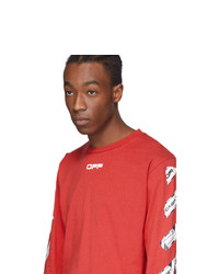 Off-White Red Airport Tape Long Sleeve T Shirt