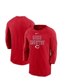 Nike Red Cincinnati Reds Local Phrase Tri Blend 34 Sleeve Raglan T Shirt