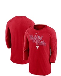 Nike Red Philadelphia Phillies Local Phrase Tri Blend 34 Sleeve Raglan T Shirt