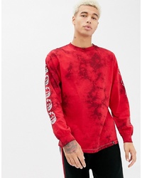 HUF X Spitfire Crystal Wash Long Sleeve T Shirt With Repeat Back Print In Red