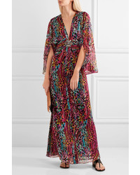 Matthew Williamson Akita Embellished Printed Silk Chiffon Maxi Dress Magenta